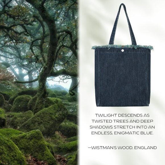 Brand New with Tag - Forest-Inspired Green Fringe Boho Denim Tote Bag - Picture 2 of 7